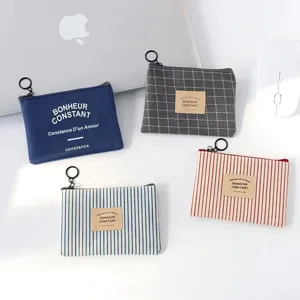Korean style cotton linen coin purse canvas card holder minimalist zipper wallet for men and women