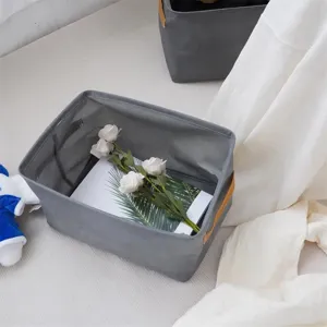 Grey fabric storage basket, thick foldable storage box for home wardrobe and closet organization.