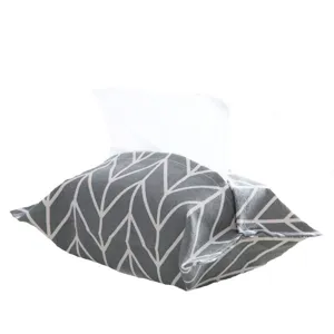 Grey geometric cotton linen tissue box cover fabric facial tissue holder for car home.