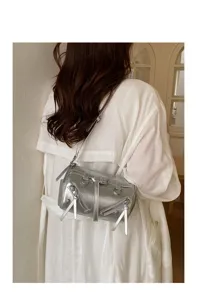 Koreaanse stijl metallic zilveren cilindrische schoudertas trendy modieuze handtas voor dames