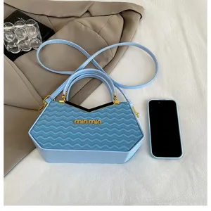 Mini borsa a mano testurizzata azzurro chiaro, elegante borsa a tracolla e spalla donna.