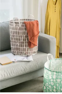 Opvouwbare wasmand van katoen en linnen, waterdichte opbergmand met handvatten voor thuis.