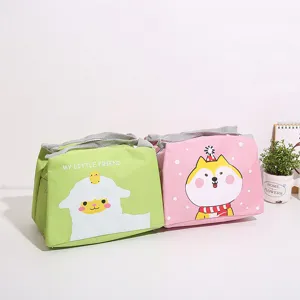 Cute cartoon insulated lunch bag, oxford cloth portable thermal tote for daily food storage.