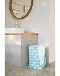 Katoen linnen wasmand met schattige ijsbeer print, opvouwbare en waterdichte opbergmand.