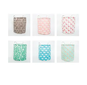 Opvouwbare wasmand van katoen en linnen met leuke prints, handig voor thuisorganisatie.