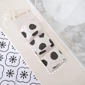 INS Style Cotton Linen Hanging Storage Bag Multi-Layer Wall Door Storage Organizer with Wood Rod for Dormitory Bedroom