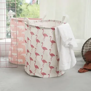 Panier à Linge en Coton Lin Pliable Imperméable Bac de Rangement Organisateur de Jouets pour Maison Chambre Salle de Bain