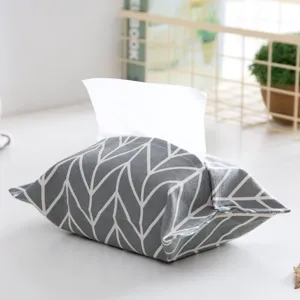 Japanese cotton linen tissue cover box grey geometric fabric facial tissue holder for car home