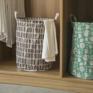 Opvouwbare katoenen linnen wasmand grote waterdichte kledingopbergmand voor thuis.