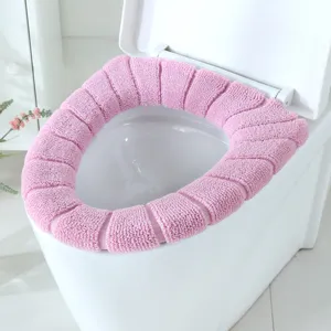 Plush O-shaped toilet seat cover soft warm fleece washable universal bathroom accessory pink