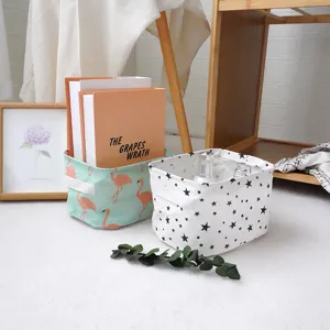 Nordic style cotton linen storage basket desktop organizer with handles for home