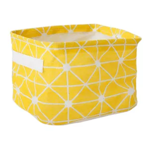 Nordic fabric storage basket yellow geometric desktop organizer bin with handles