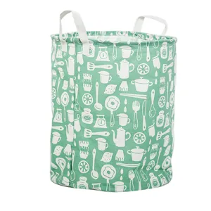 Opvouwbare katoen linnen wasmand met keuken print, grote waterdichte opbergmand.