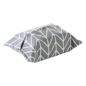 Grey linen fabric tissue box cover with white geometric pattern, modern home and car decor.