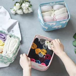 Nordic linen storage box fabric storage basket desktop organizer for underwear and socks