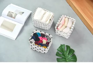 Cotton linen desktop storage basket fabric organizer bins for underwear socks clothing items.