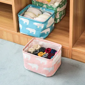Cotton linen storage basket waterproof fabric organizer box for home wardrobe shelf