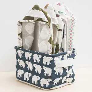 Cotton linen storage basket, Nordic style desktop organizer bin with handles for home sundries.
