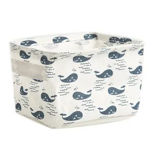 Nordic style cotton linen storage basket desk organizer with handles for home decor