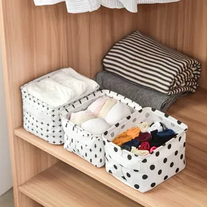 Cotton linen storage basket desktop organizer fabric storage box for underwear socks