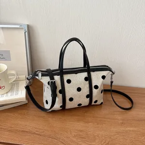 Bolso Tote de Lunares para Mujer Estilo Coreano Gran Capacidad Bolso de Hombro Axila de PU Lona Casual Viaje al Trabajo Handbag
