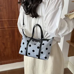 Bolso tote grande de gran capacidad estilo coreano con lunares grises elegante nuevo