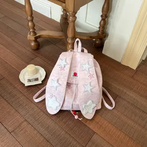 Mignon Sac à Dos en Toile Étoiles Avec Oreilles de Lapin Cordon de Serrage Grande Capacité Sac d'École Décontracté pour Femmes