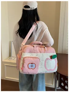 Stylish large capacity travel duffle bag, casual pink star pattern cross body fitness.