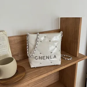 Trendy PU Leather Quilted Diamond Small Square Crossbody Bag With Metal Chain Rhinestone Flap Magnetic Clasp Shoulder Bag For Women