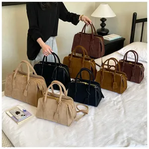 Retro frosted texture Boston bag, casual minimalist women handbag shoulder crossbody bag.