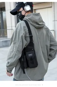 Sac de poitrine tactique pour homme sac bandouliere multifonctionnel imperméable de voyage