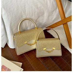 Stylish women glitter small square handbag set korean design shoulder messenger bag summer new