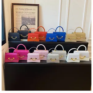 Fashion simple glitter small square bag women crossbody handbag with chain set details