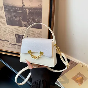 Casual PU Leather Glitter Flap Crossbody Bag With Metal Chain For Women Fashion Stitching Magnetic Clasp Square Shoulder Handbag