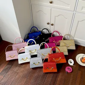 2026 Summer Fashion Small Square Bag Women Crossbody Handbag Glitter Top Handle Bag
