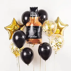 Geburtstag Party Ballon Set Whiskey Flasche Folienballons schwarz gold Konfetti Ballons