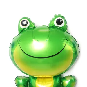 Large green frog foil balloon for kids birthday party, cute animal helium inflatable toy.