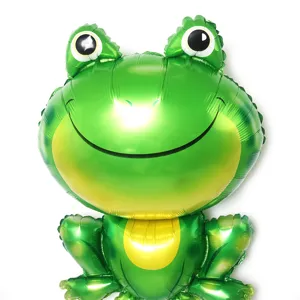 Large green frog foil balloon for kids birthday party decoration, cute animal inflatable toy.