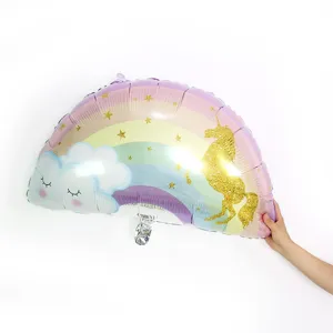 Unicorn rainbow foil balloon detail view, perfect for children's birthday party decoration.