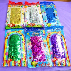 Foil fringe curtain backdrop for birthday parties, metallic tinsel door curtains pack.