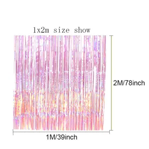 Rose gold fringe curtain 1x2m metallic foil tinsel backdrop for birthday party decorations.