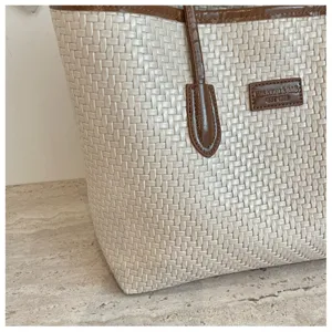 Sac cabas tressé pour femme élégant sac à main décontracté beige d'été pour le bureau