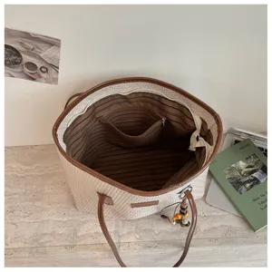 Sac cabas tisse femme grande capacite sac a main epaule ete decontracte interieur detail