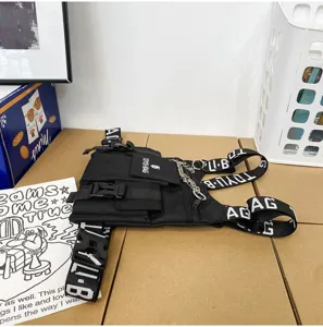 Herren taktische Brusttasche Hip Hop Streetwear funktionale Weste Tasche schwarz.