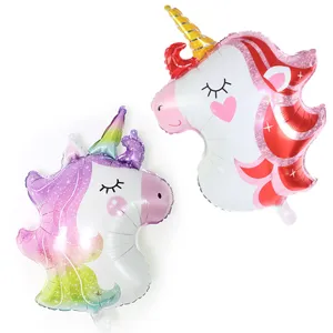 Macaron Rainbow Unicorn Head Aluminum Foil Balloon Cartoon Animal Balloon For Birthday Party Decoration Supplies