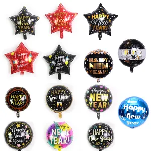 Happy New Year Aluminum Foil Balloon Festive Party Mall Atmosphere Decoration Round Star Shaped Balloon