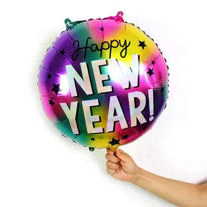 18 inch rainbow foil Happy New Year balloon for festive party and holiday decoration.