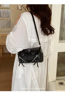 Koreaanse minimalistische retro schoudertas, stijlvolle zwarte PU lederen cilindrische tas.