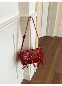 Rode cylindrische schoudertas minimalistische retro stijl PU lederen casual tas