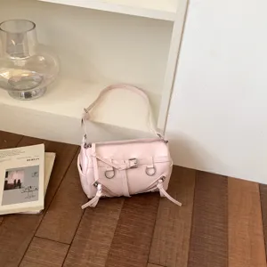 Koreaanse Niche Ontwerper Cilinder Onderarm Tas Trendy PU Leer Motor Schoudertas Stijlvolle Grote Capaciteit Woon-werkverkeer Vrouwen Tas